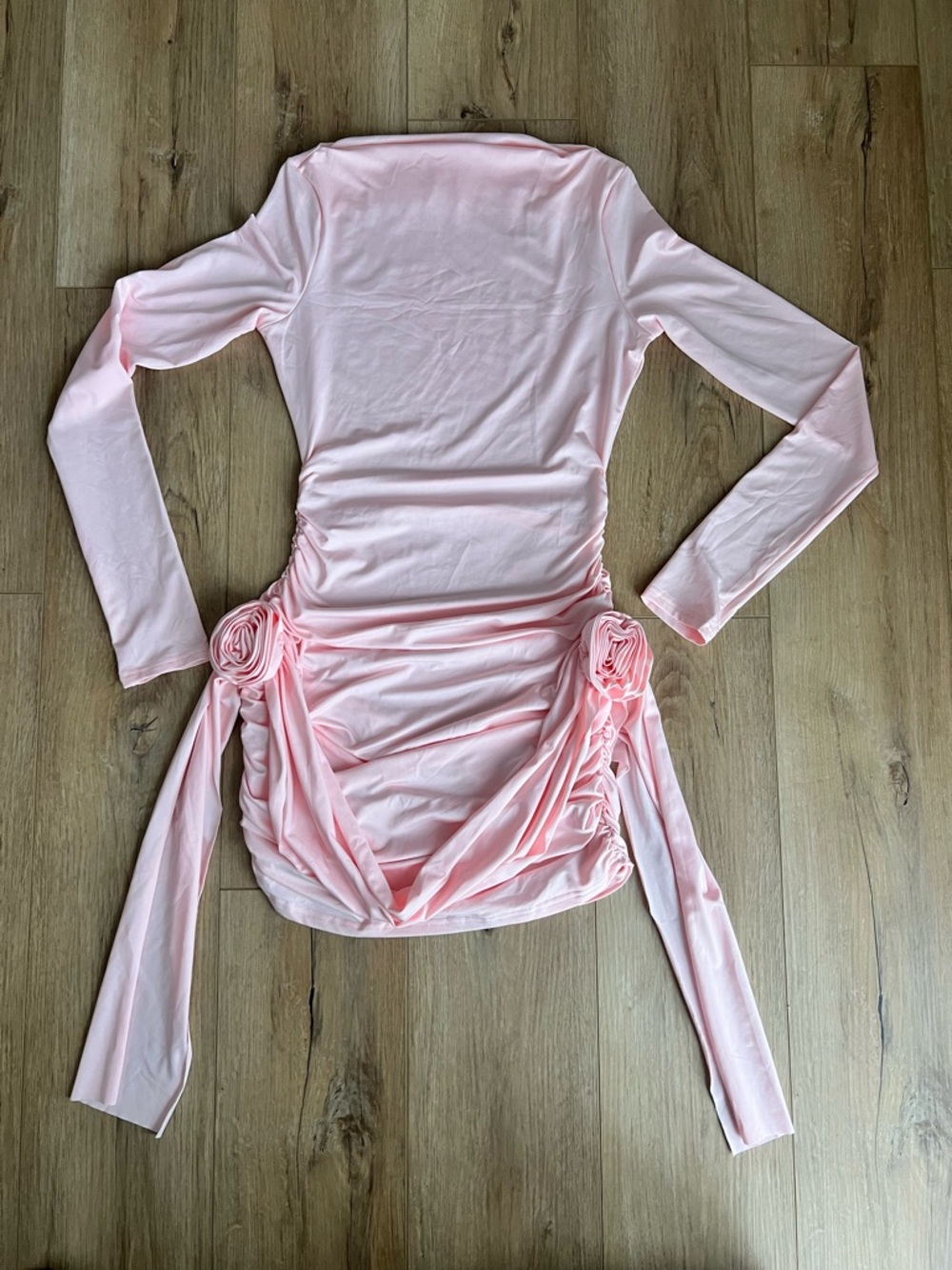 SHEIN Light Pink Long Sleeve Mini Dress with Side Rosettes